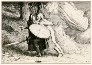 巡礼者からの死の影の谷はこの世界から進歩し、ジョン・バニヤン（1628-1688）によってもたらされるものへウィリアム・ストラン（1859-1921）によるイラストクリスチャンが口を通過する 作： William Strang